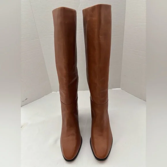 J. CREW SADIE RICH OAK KNEE HIGH LEATHER UPPER AND STACKED HEEL IMPORTED SZ 11 - Picture 4 of 12
